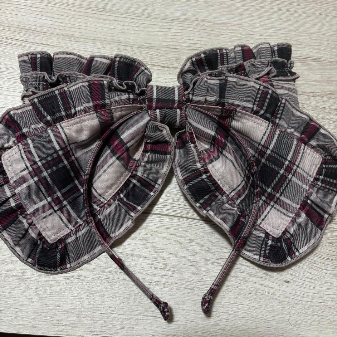 Angelic Pretty ロゴ刺繍フリルリボンカチューシャ（タータン）