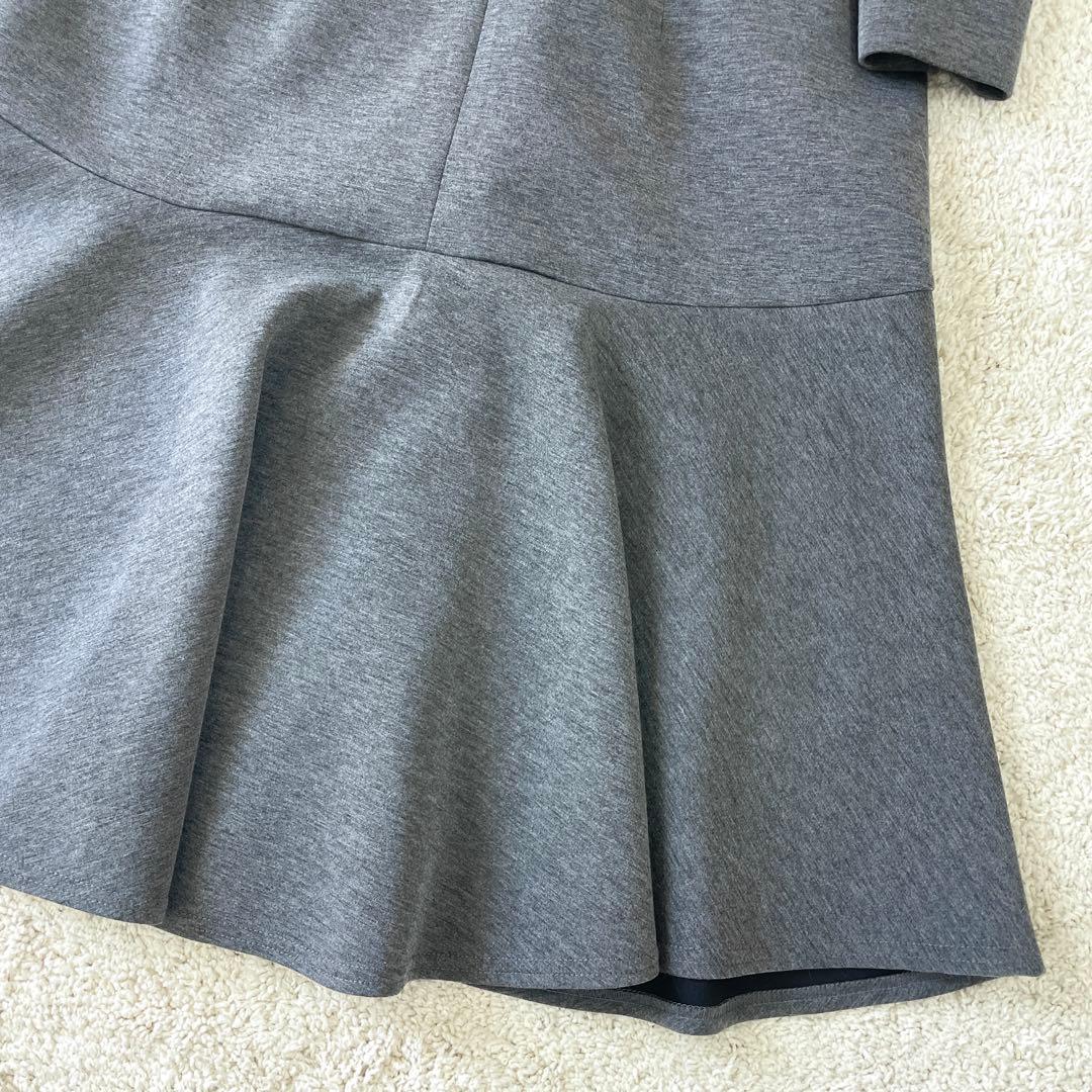 美品♡ ストラ 2way 衿取り外しパール付き ワンピース フレア グレー 38