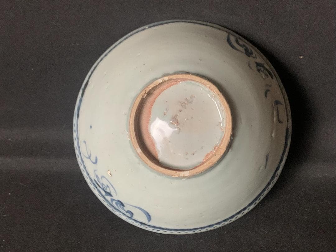 安南 宋胡録スンコロク 染付 花文 茶碗 茶道具 古陶器 16世紀頃