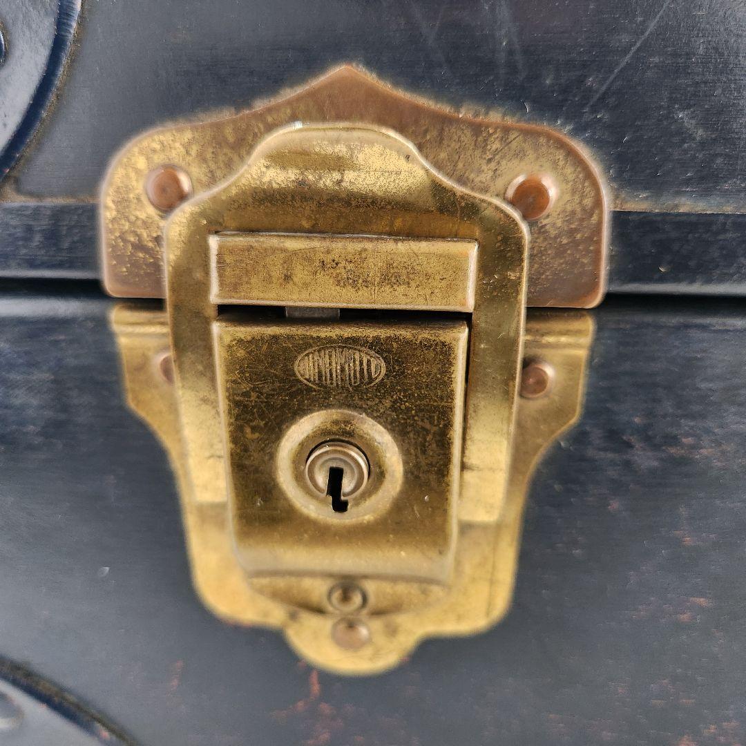 ヴィンテージ　トランク　ネイビー　鍵付き