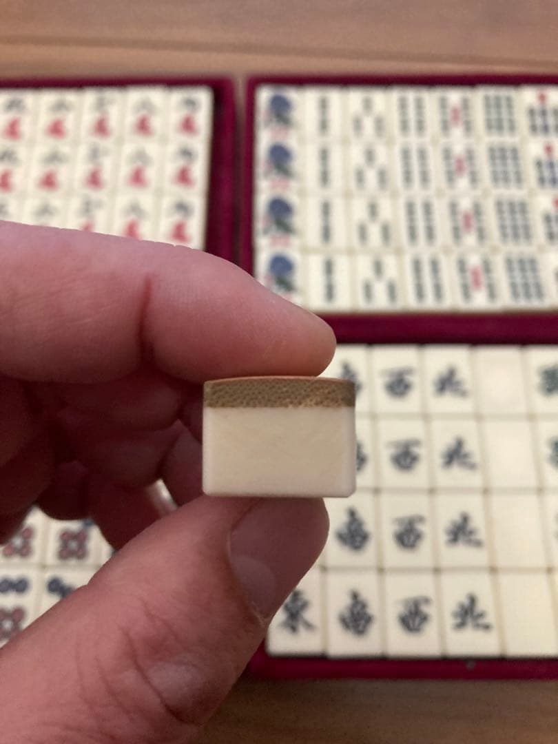 昭和中期 竹背 麻雀牌 26mm 花牌（春夏秋冬）点棒同材質 完品 骨董品