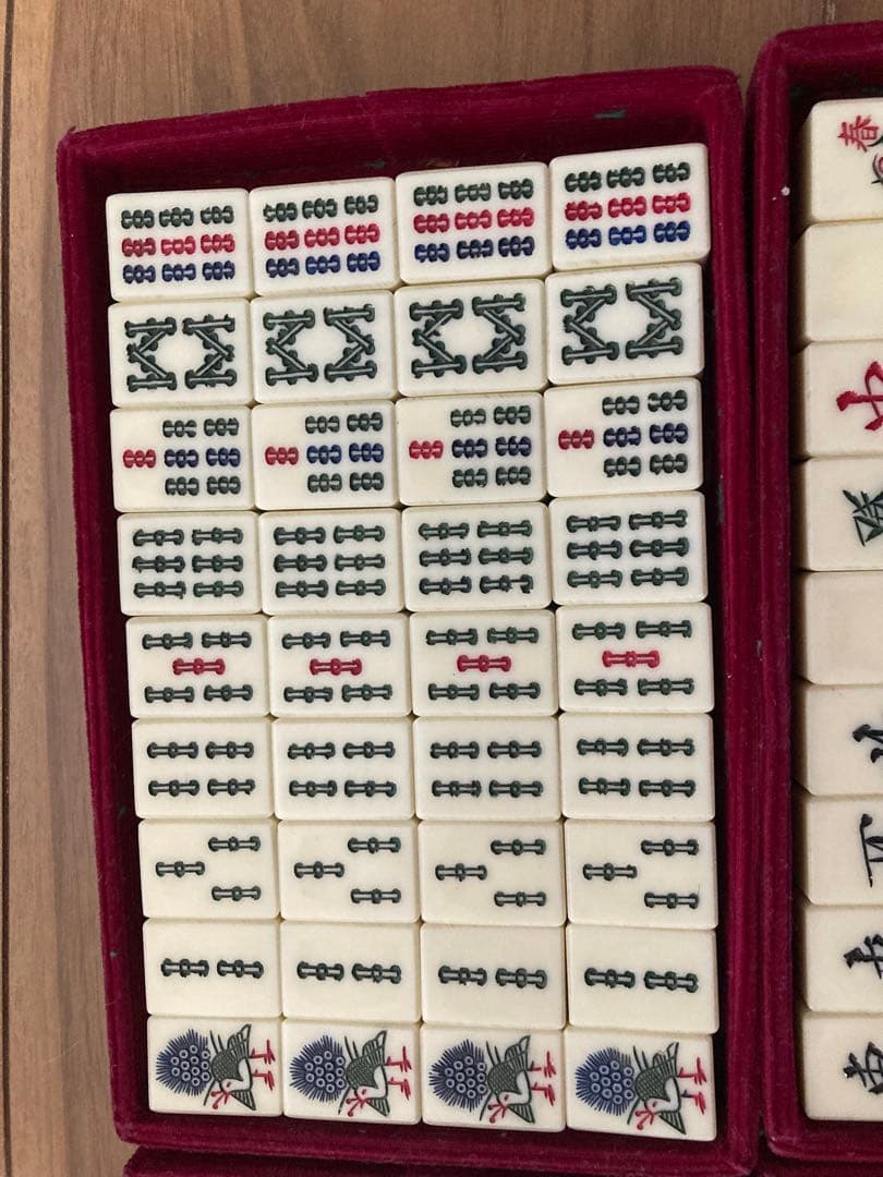 昭和中期 竹背 麻雀牌 26mm 花牌（春夏秋冬）点棒同材質 完品 骨董品