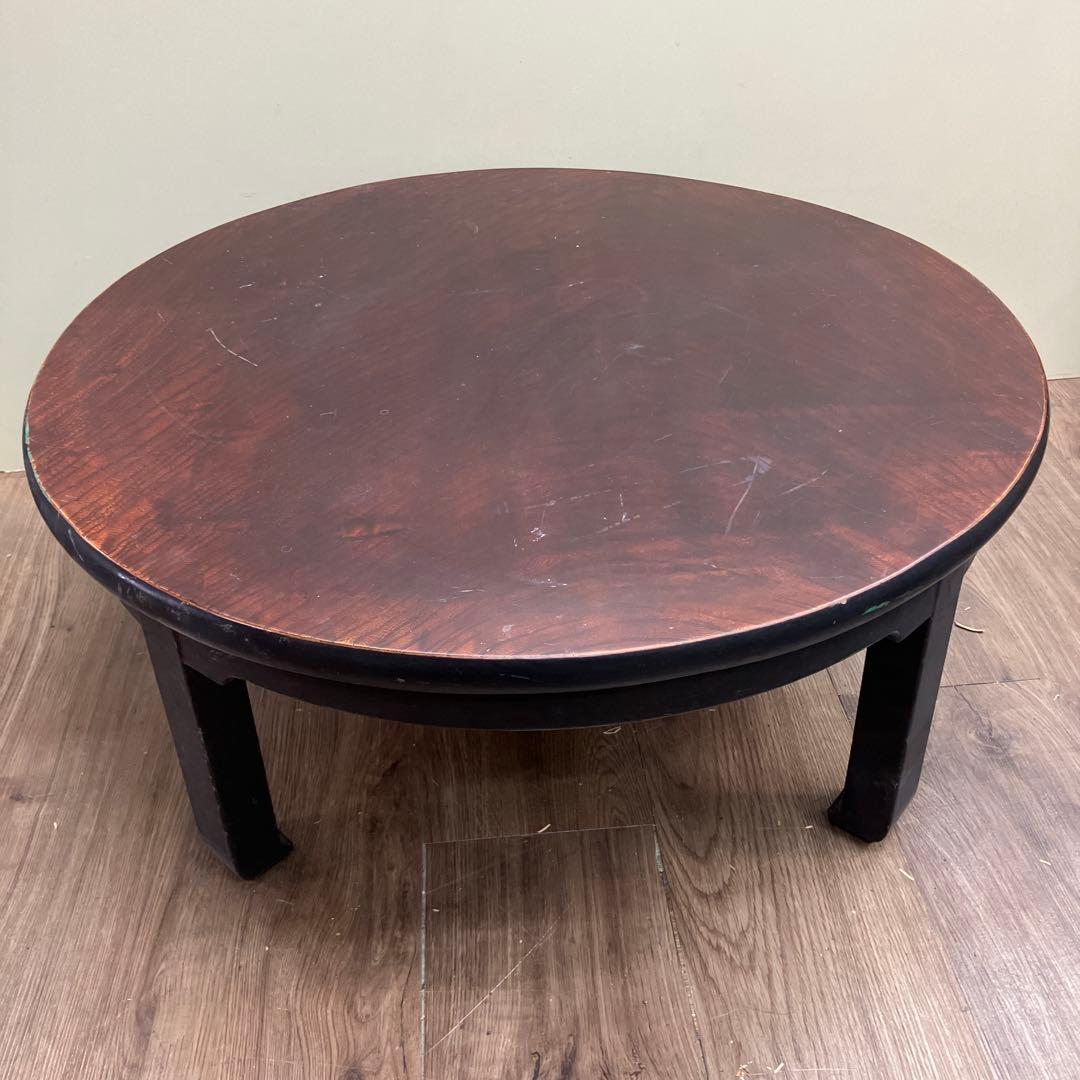 4F 木製 円形 ローテーブル 座卓 ちゃぶ台 アンティーク ヴィンテージ