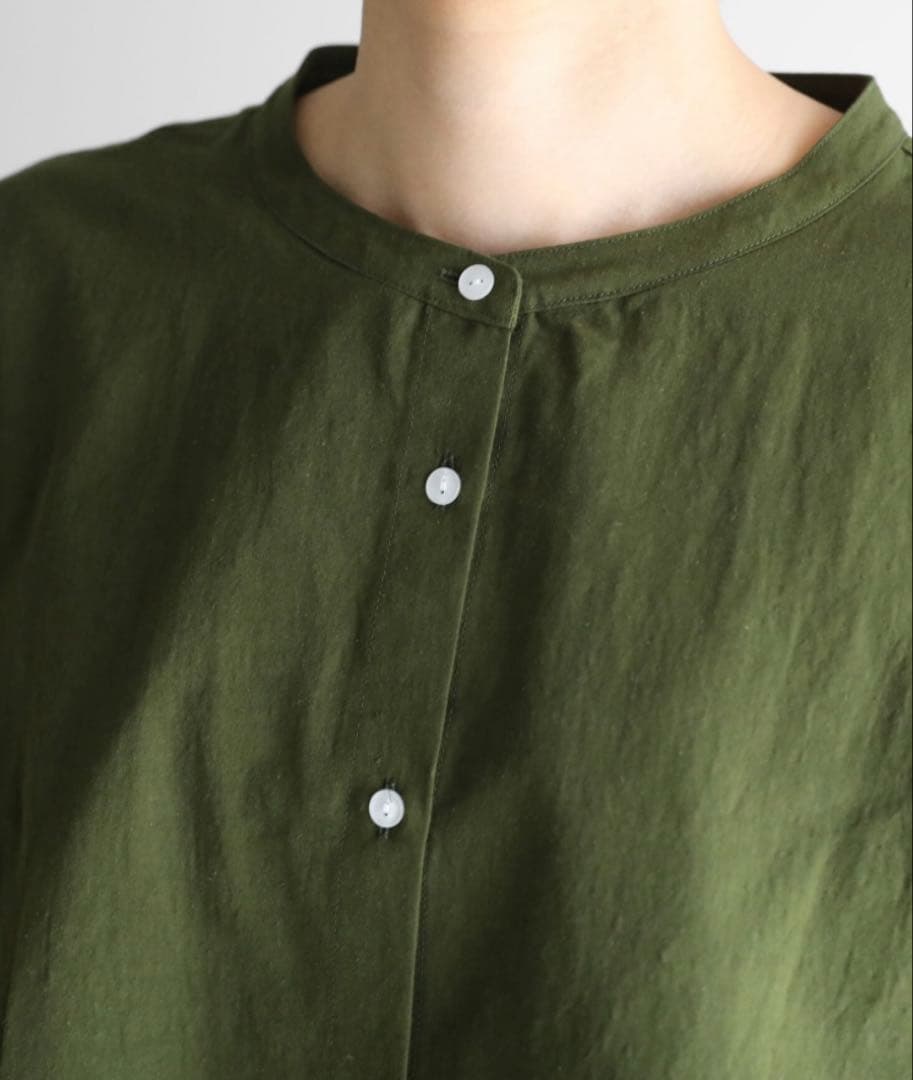 HUIS ギザコットンヘンプ　バンドカラー　ブラウス　遠州織物　huis