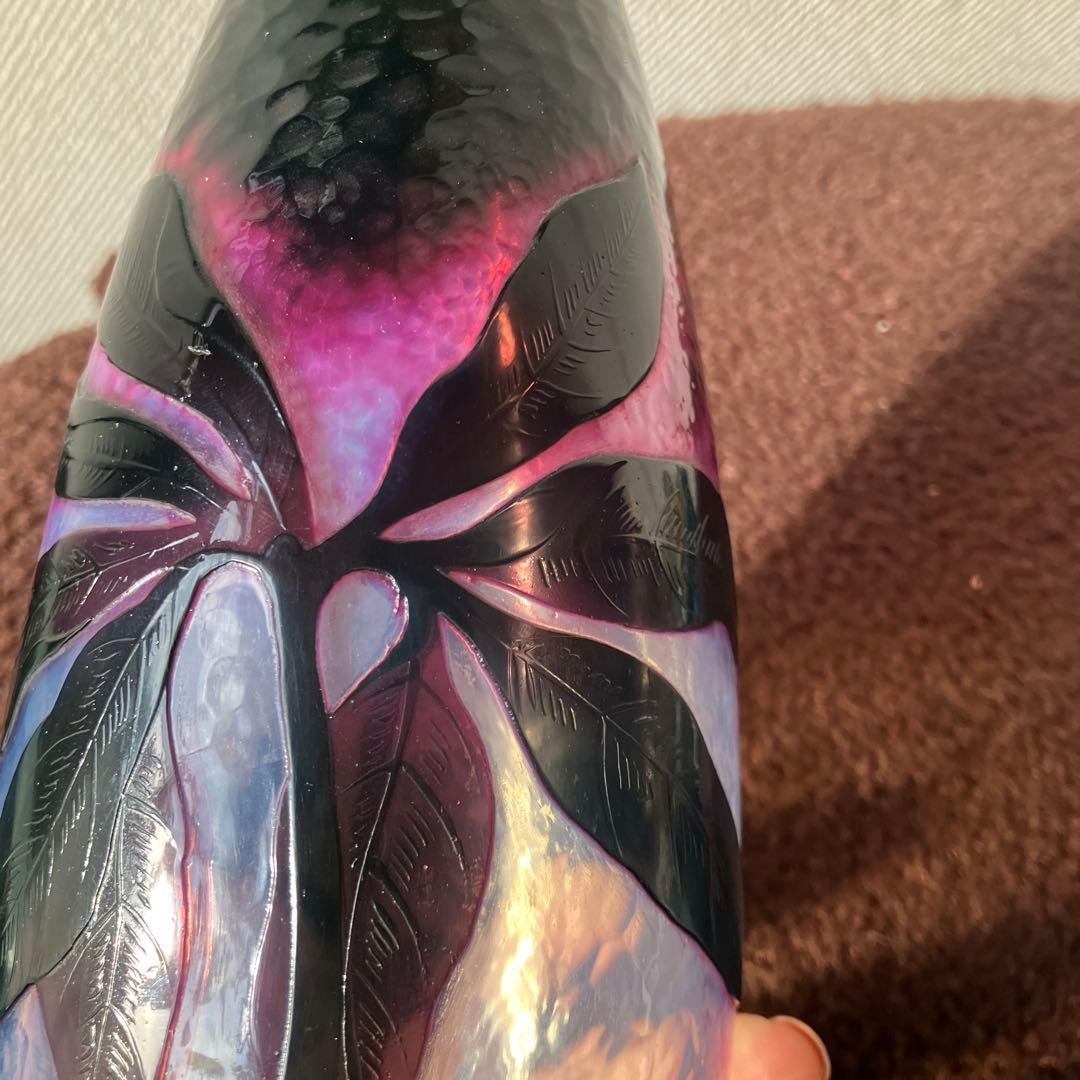 Y*E様 ドーム・ナンシー　花のデザイン ガラス花瓶 黒紫