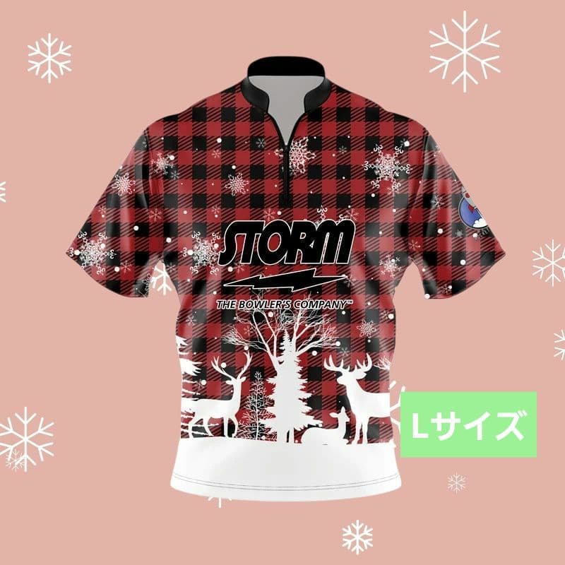 ✨新品✨ボウリングウェア　日本サイズL　ストーム　レッド　チェック　雪　トナカイ