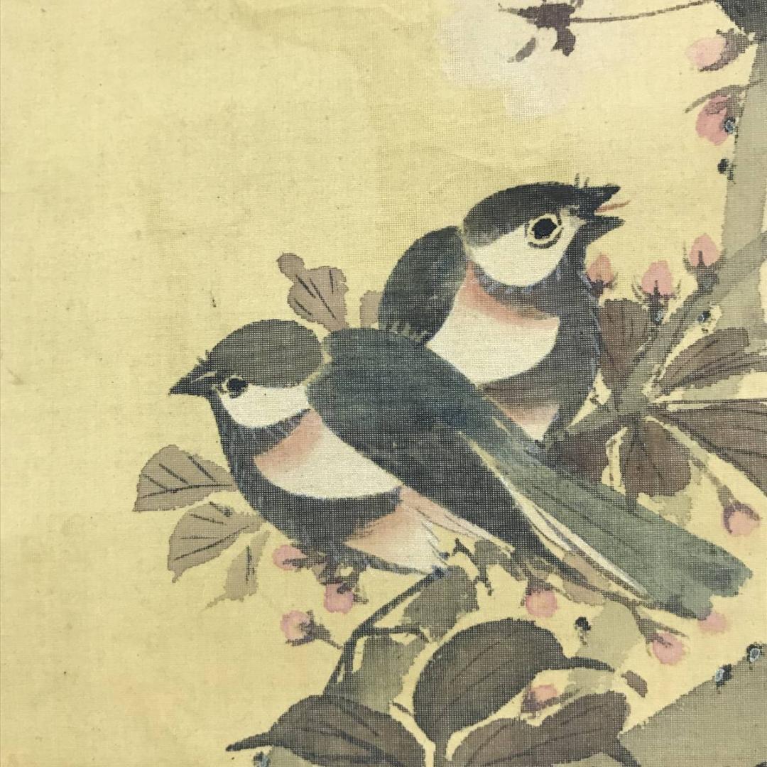 真作/古市金峨/四季花小禽図/花鳥図/小鳥図//掛軸☆宝船☆AD-412