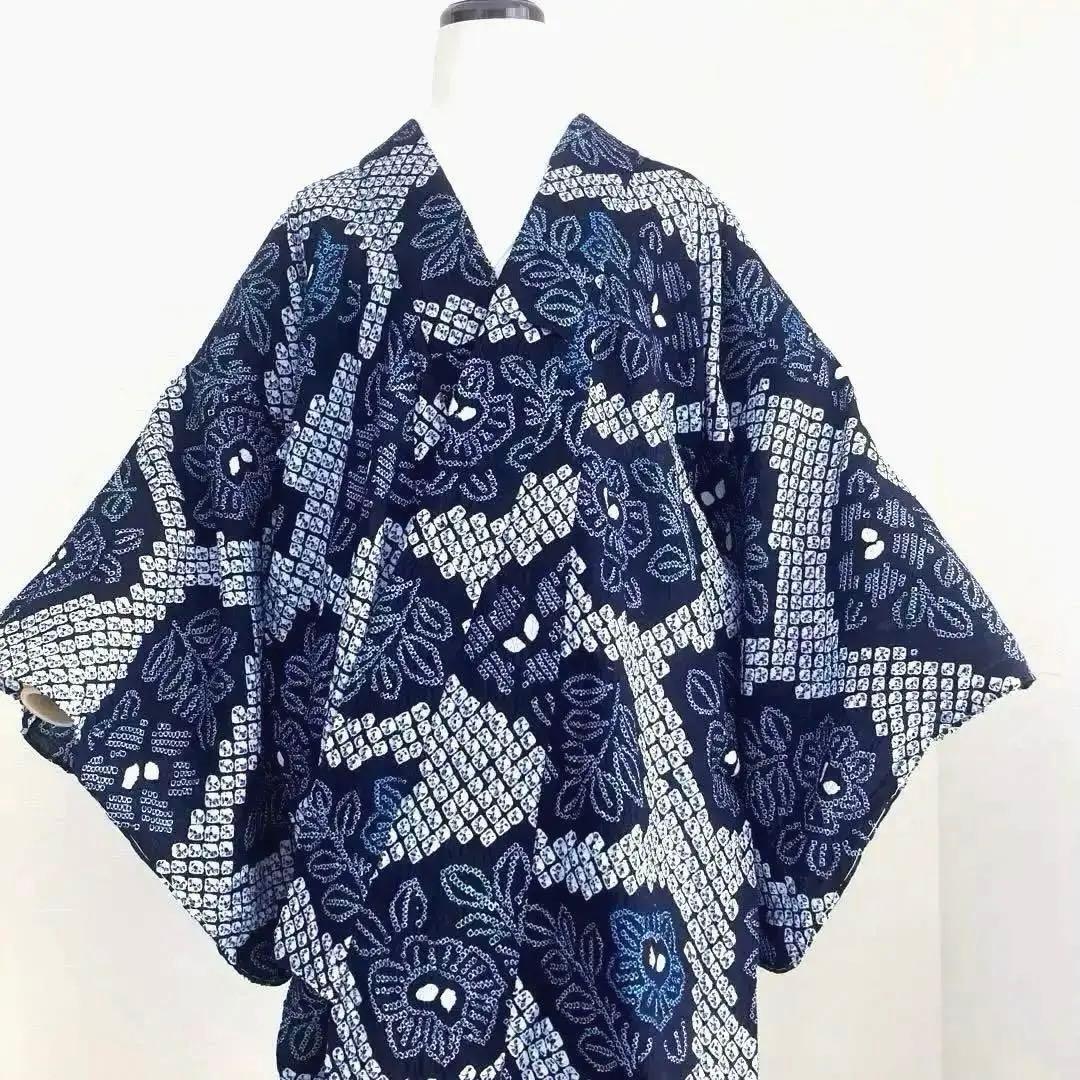 かのん 有松絞り・蜘蛛絞り　浴衣　しつけ糸付　未使用　手縫い　N120