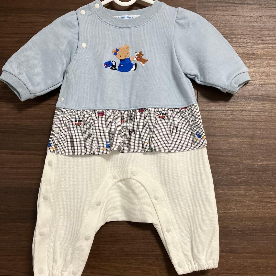 familiar 水色 白 ロンパース 60