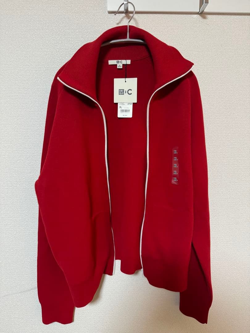 ユニクロC ミラノリブフルジップカーディガン レッド XL