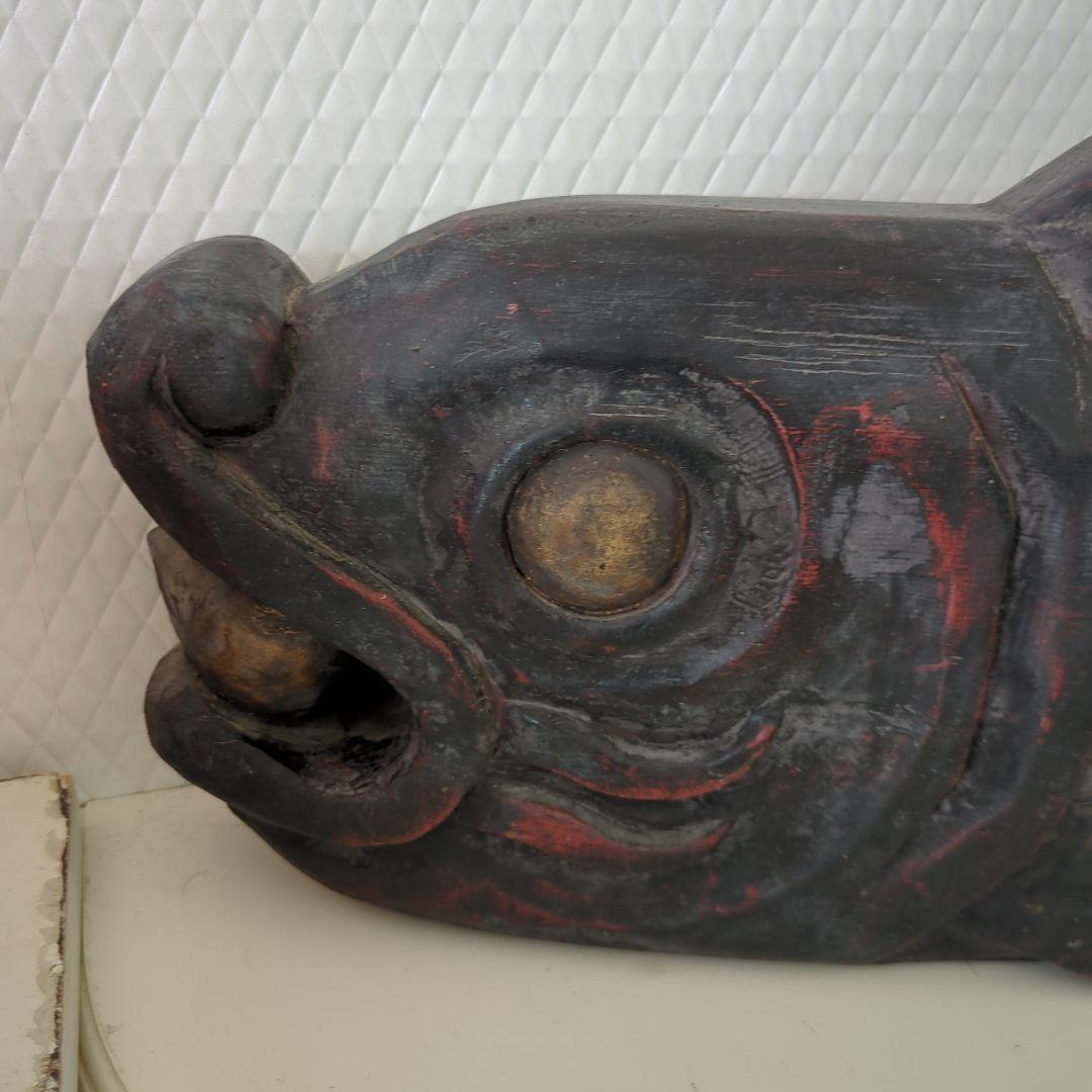 骨董 魚型 木魚 魚鼓 魚板 木彫 茶道具 漆器ディスプレイ 木製 木彫
