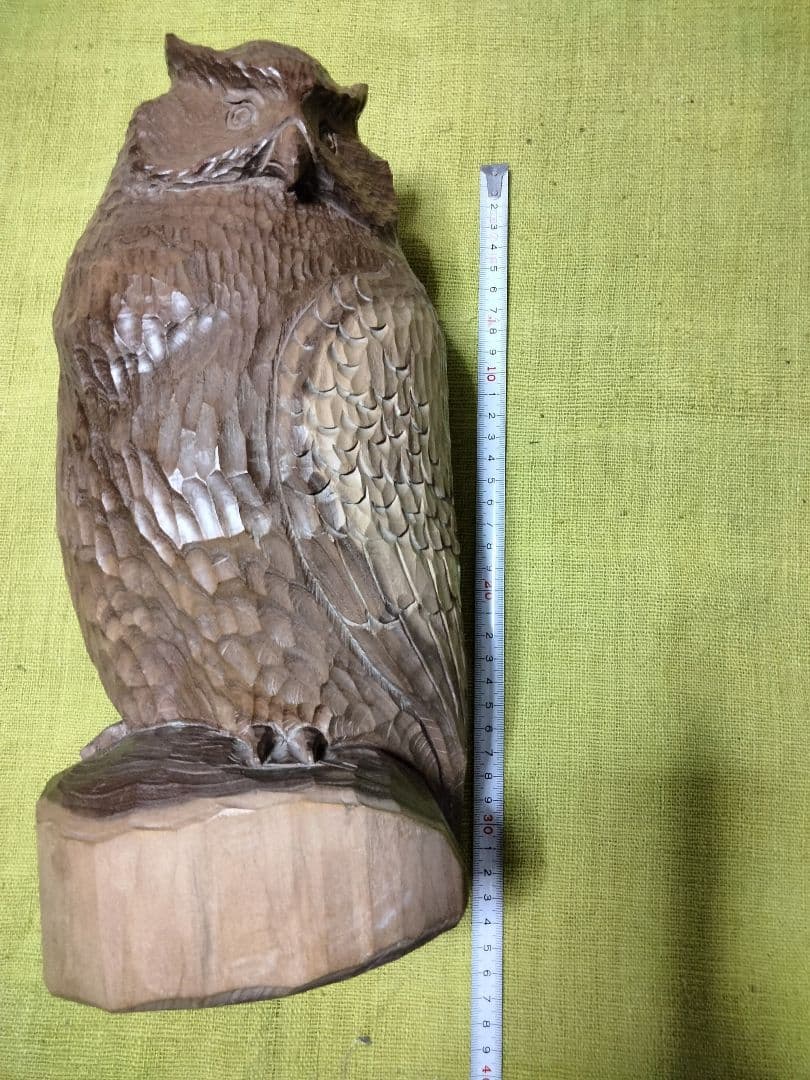 青山作　木彫　フクロウの置物 北海道洞爺湖　民藝