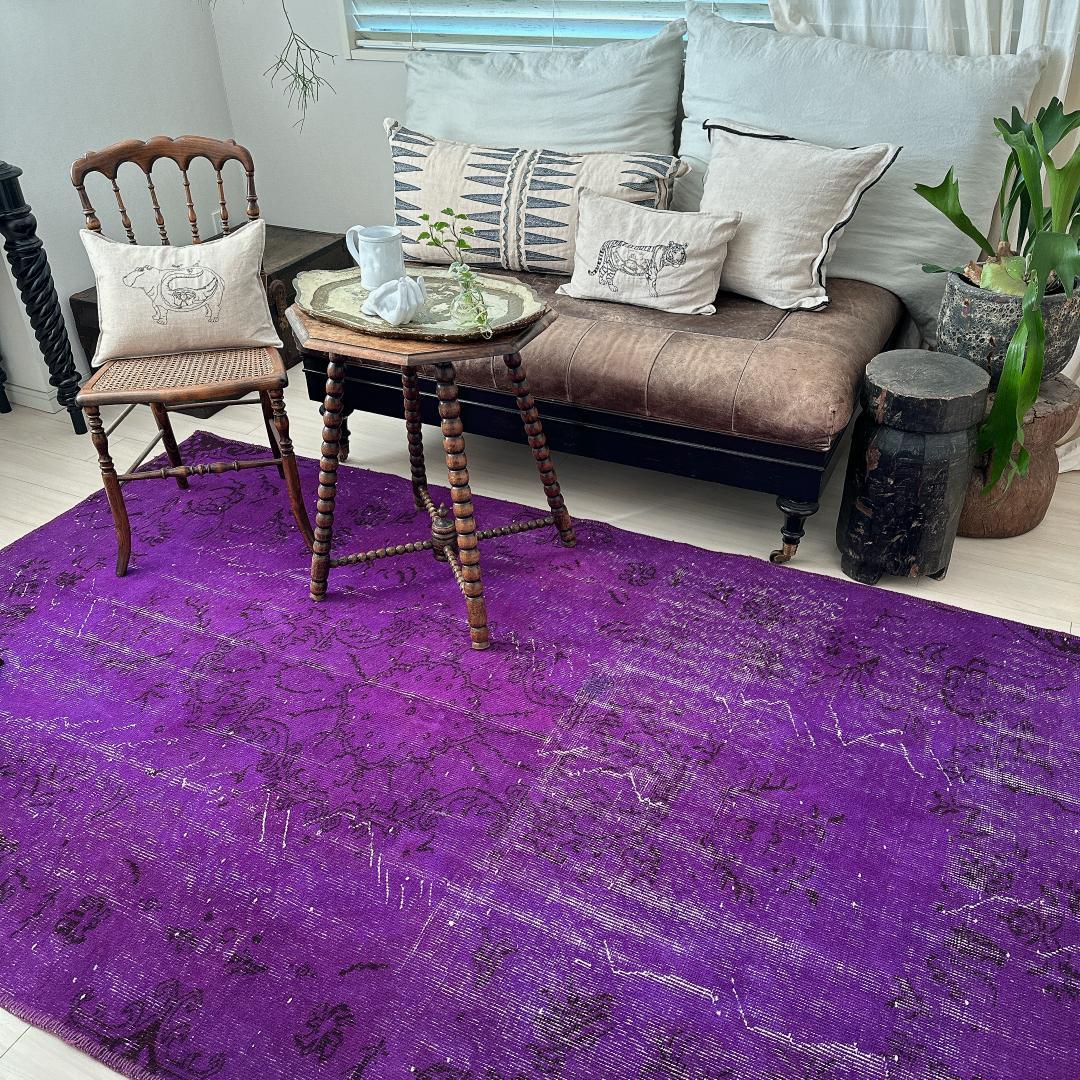 トルコ ヴィンテージラグA103大判 レア パープル マゼンタ オーバーダイ