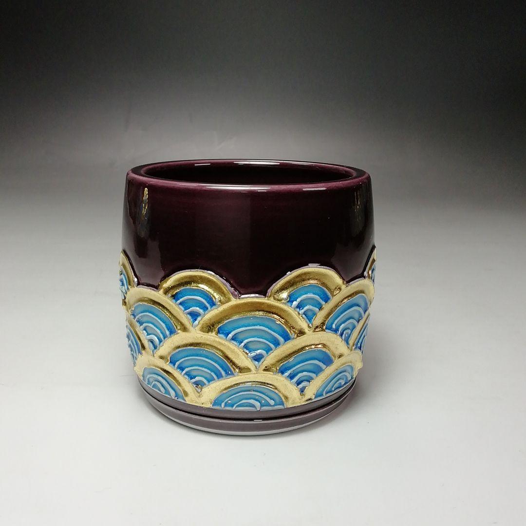 Ｓ７０８　皆具　『紫交趾　青海波』『平安　勝見永泉』　共箱　茶道具