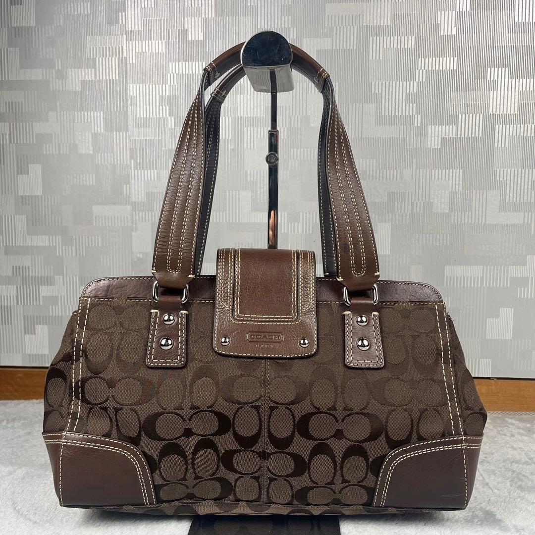 バッグ Coach Hand Bag Brown Signature