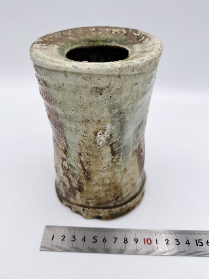 b46 花入 仿伊賀 旅枕 高橋楽斉 木箱 茶道具 古物 掛置両用