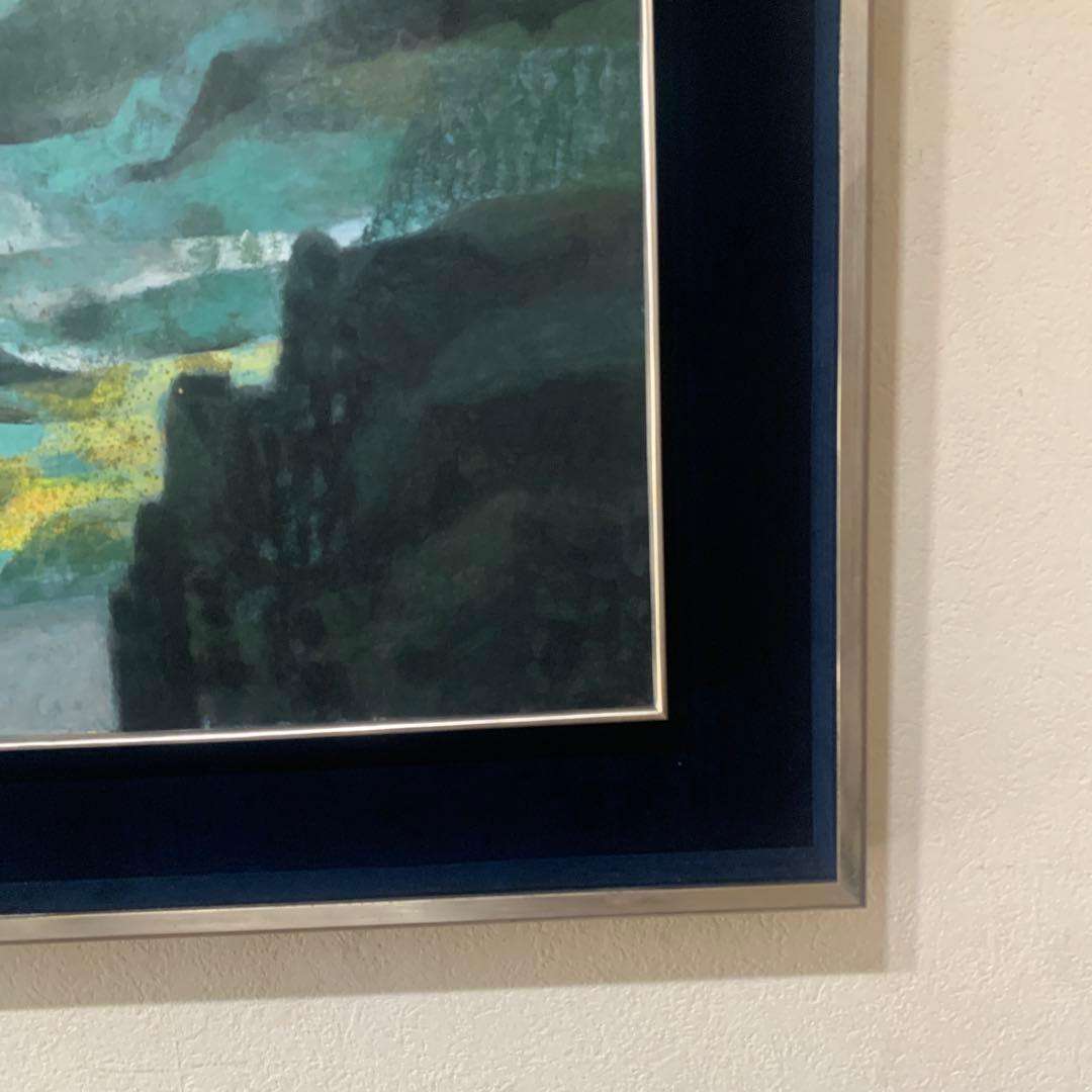 絵画額装　水彩肉筆画　日本画　真作　山本知克　『遠山晨明』オリジナル額装