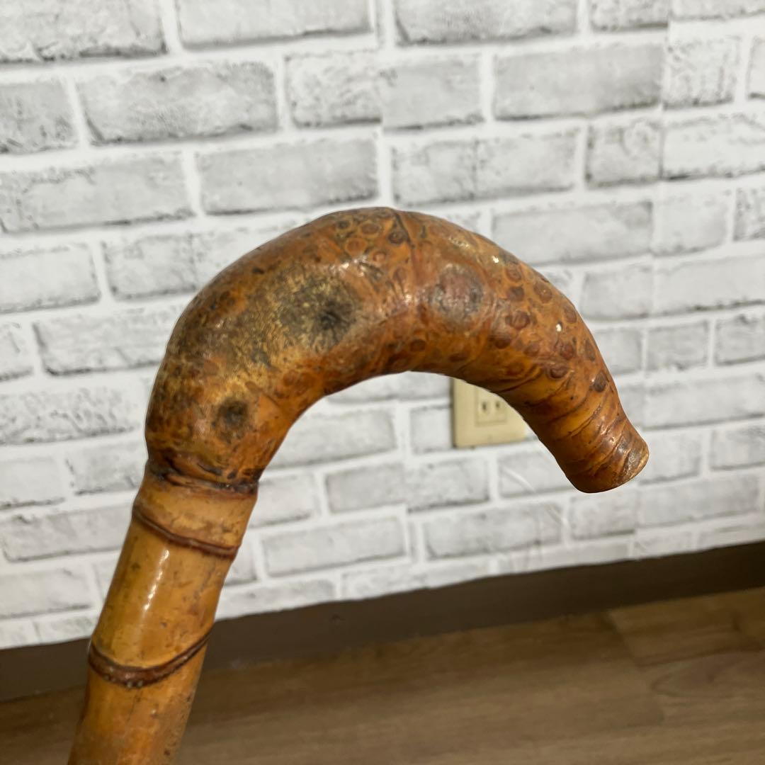 B-2 天然素材 根竹 ステッキ 杖 一本杖 アンティーク レトロ 根曲がり竹
