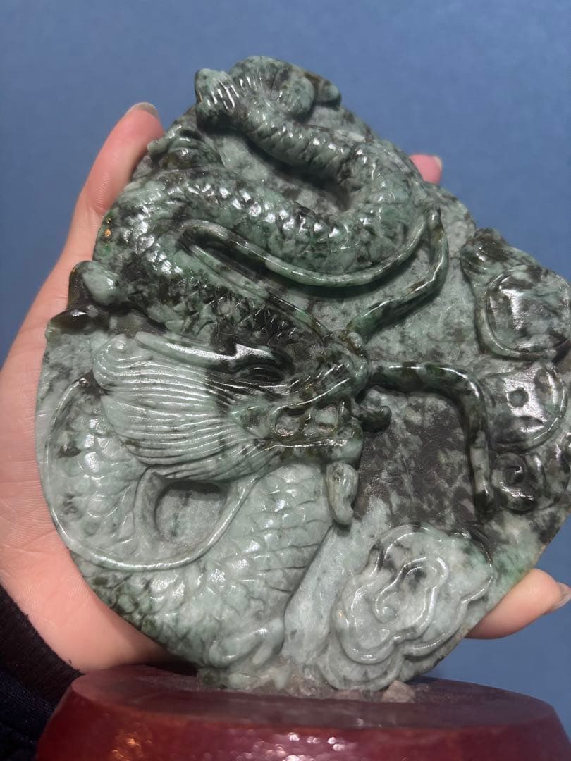 天然翡翠 【龍】台座付き 鑑賞石 希少
