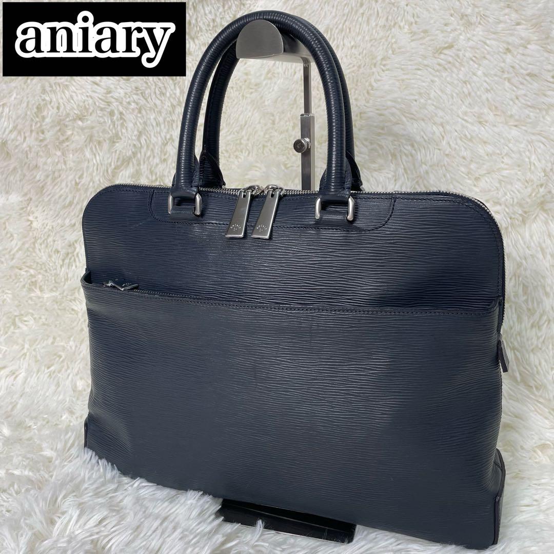 美品 aniary アニアリ ブリーフケース ビジネスバッグ レザー ネイビー