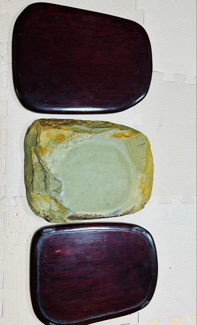 [極上珍品]房具 中国　清時代　古美術　硯紫檀蓋付き 松鶴綠端溪文房具