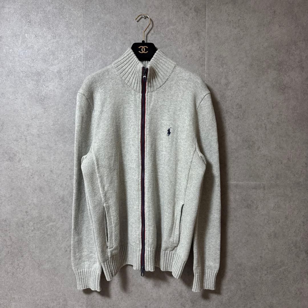 【美品】ポロラルフローレン フルジップ ニット セーター グレー S 綿100
