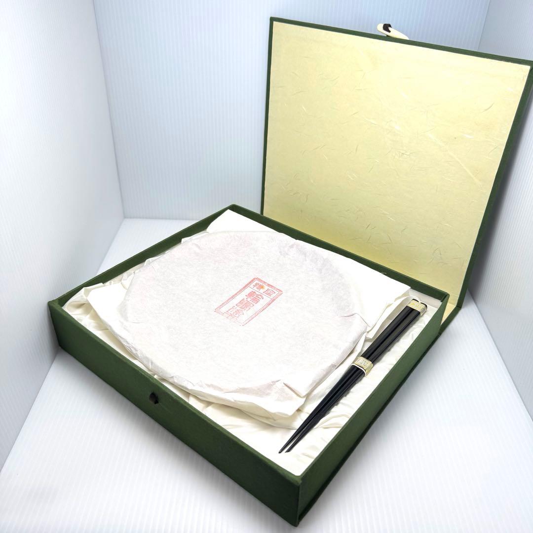 未使用 輪島塗 菓子皿 箸 セット 和皿 漆器 喰籠 赤色 葉 共箱 説明書