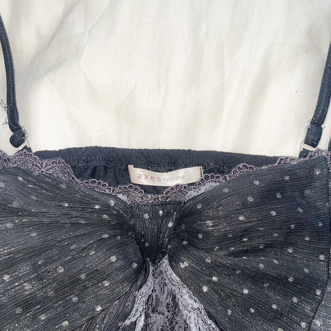 00s 希少 axes femme ビッグリボン ドットチュール レースキャミ