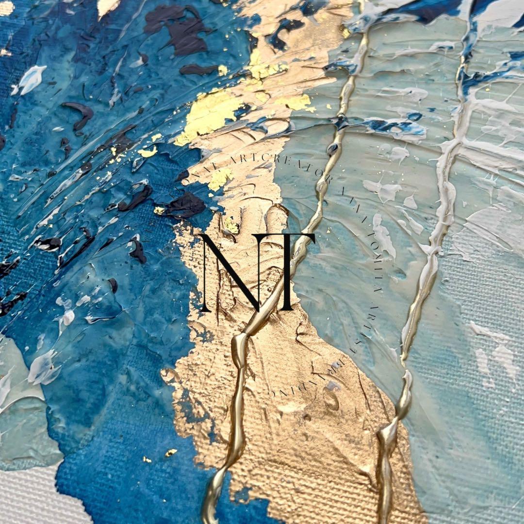 絵画　アート　青　金　インテリア　海外　ホテル　ギフト　新築祝い　テクスチャー