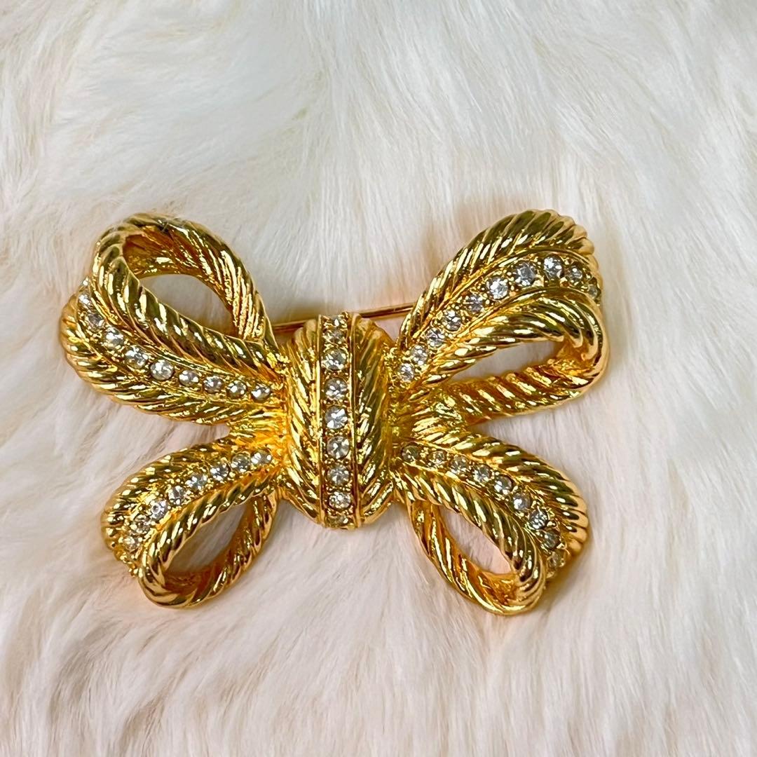 美品✨　DIOR ディオール　リボン　ブローチ　ゴールド