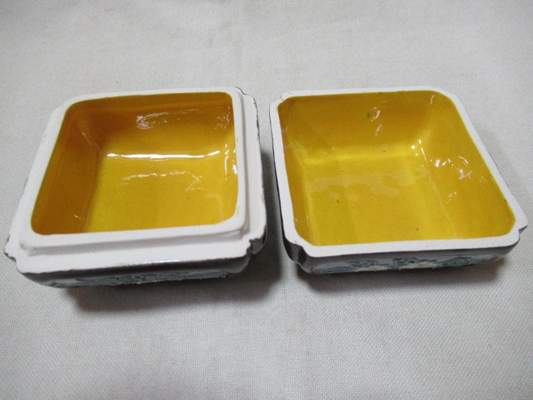 茶道具　清閑寺祥平造　交跡花笠四方角画　香合　共箱