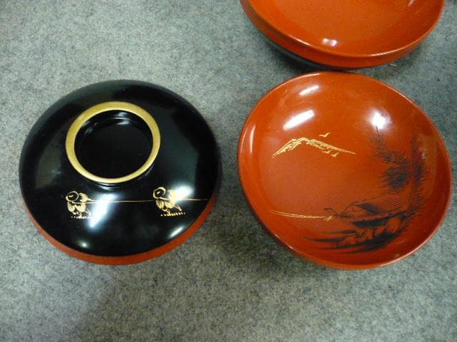 朱塗 沈金 月夜に舟図 吸物椀 10個 [B31538]