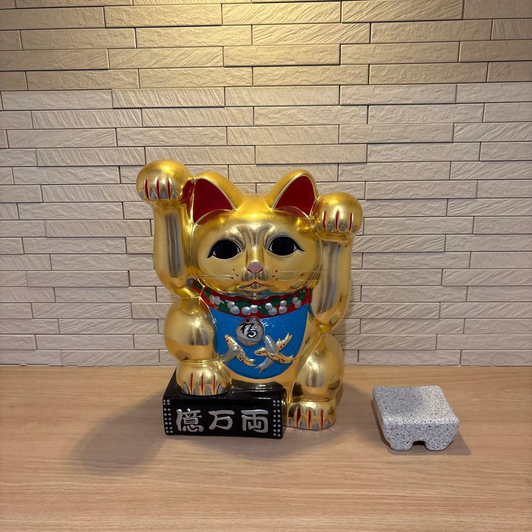 【gold leaf】K24純金箔　金色の招き猫 高さ約32センチ
