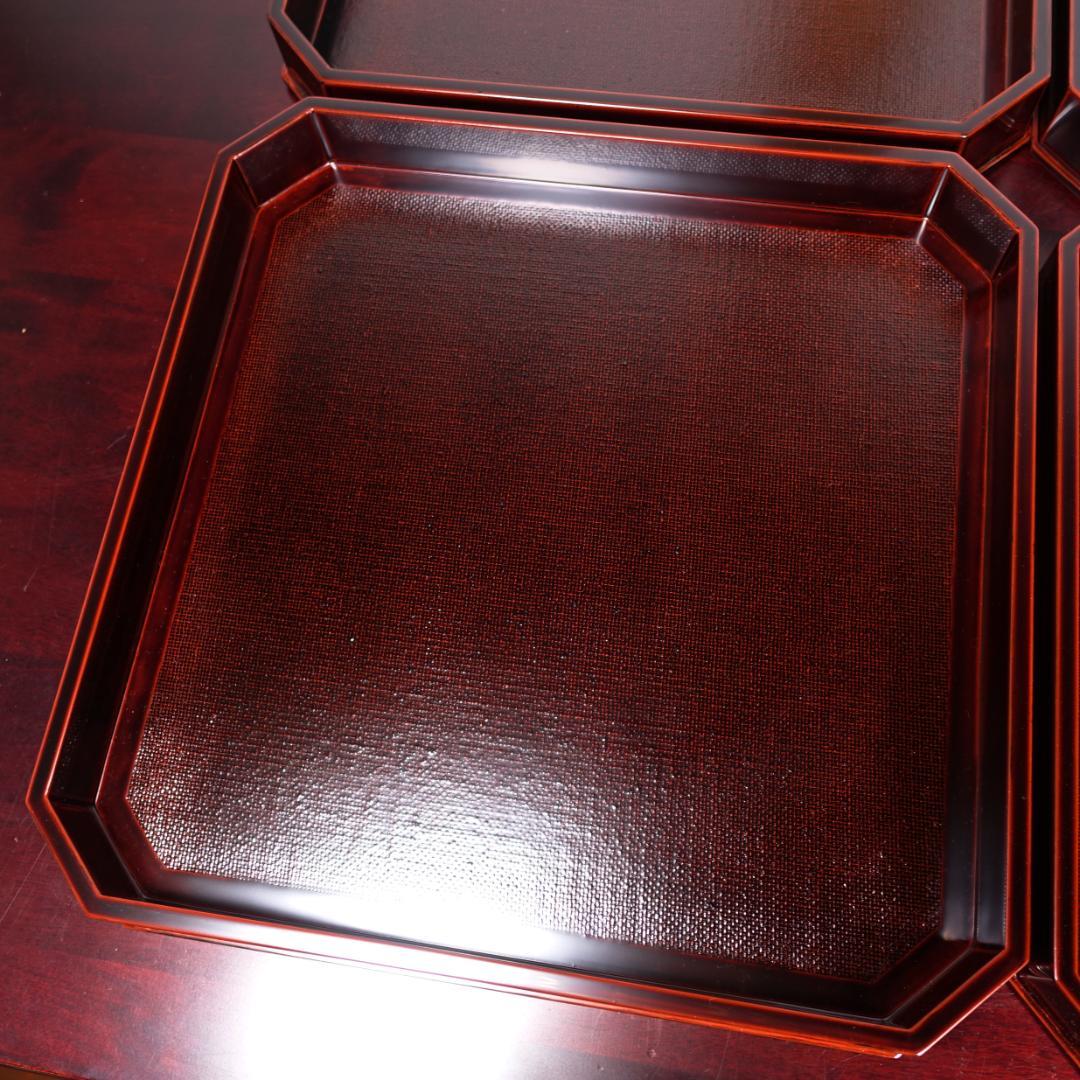 輪島塗の名店 五島屋謹製 溜塗 裏黒塗 布張 卓上膳 盆 5客 共箱