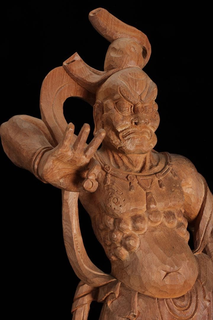 大型 木彫 仁王像 阿形 金剛力士像 59cm 仏像 一刀彫 仏教美術 古美術品