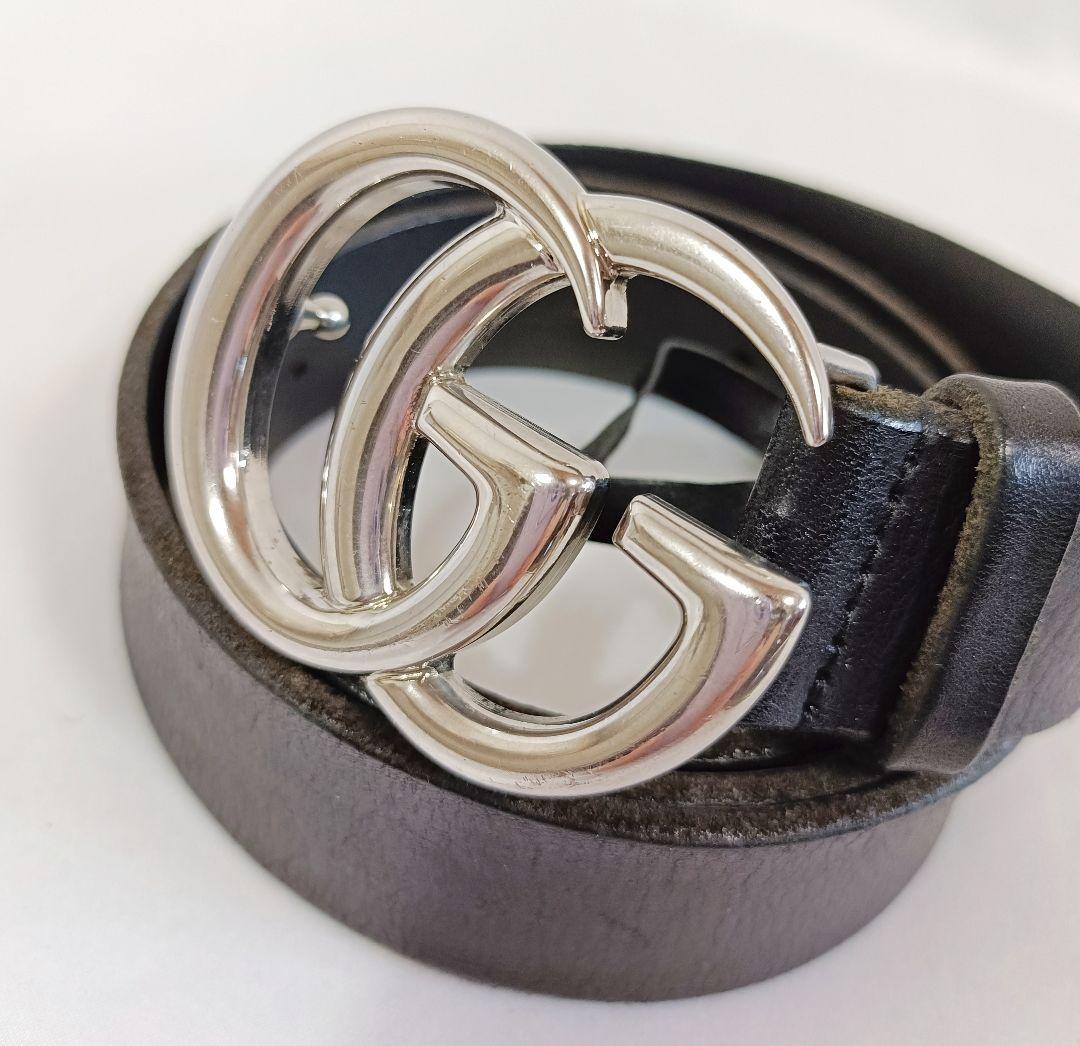 美品 正規品 GUCCI グッチ GG マーモント シルバー レザー ベルト 黒