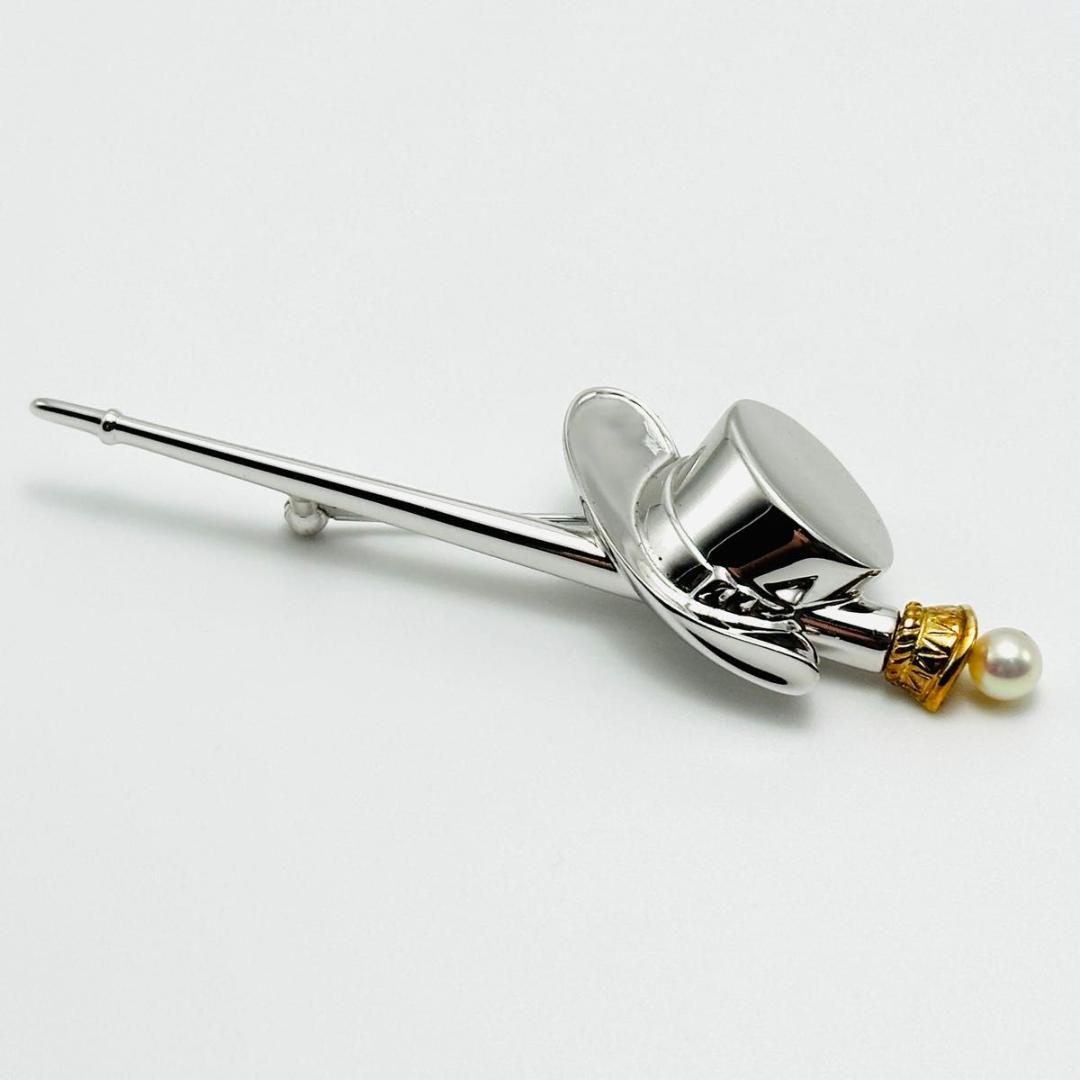 MIKIMOTO コンビ　ブローチ　パール　ハット　ステッキ　k18 シルバー