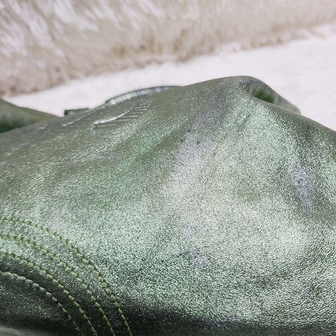 ロエベ　ハンドバッグ　ナッパアイレ　アナグラム　グリーンゴールド　レザー