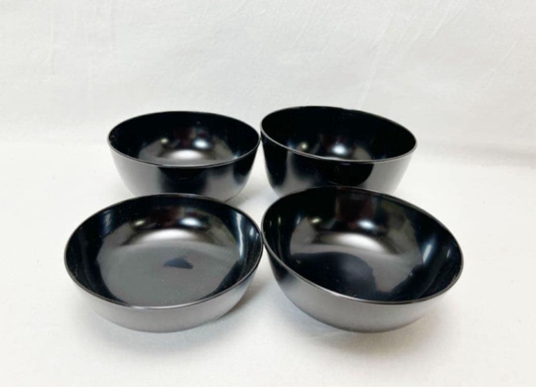 未使用 懐石道具 木製黒真塗 四つ椀 小丸椀 5客揃 元箱