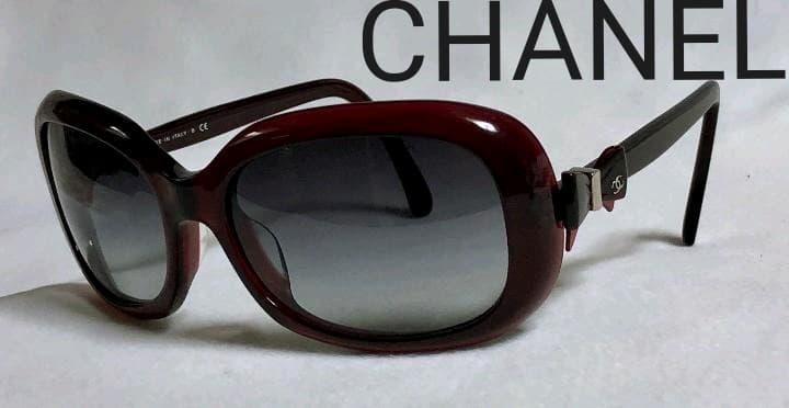 正規美 シャネル CHANEL リボン×ココマーク装飾サングラス 赤系×黒 眼鏡