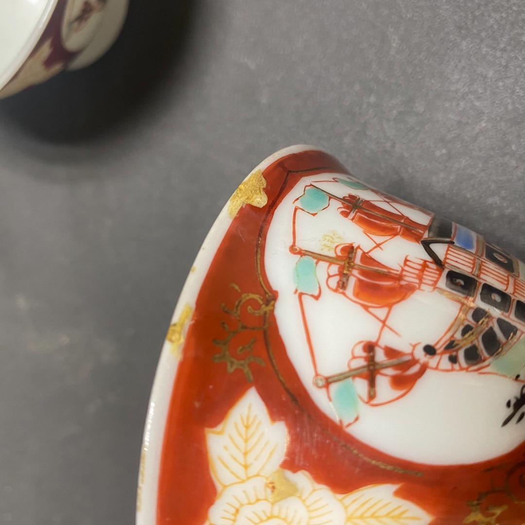 240202D 九谷　南蛮船図 珍しい図柄　7客