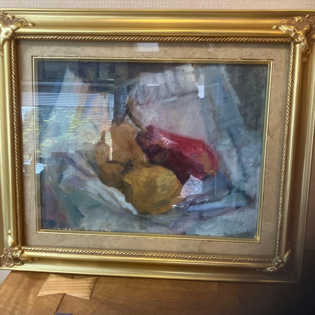 油彩画 静物画 金色フレーム 果樹つ