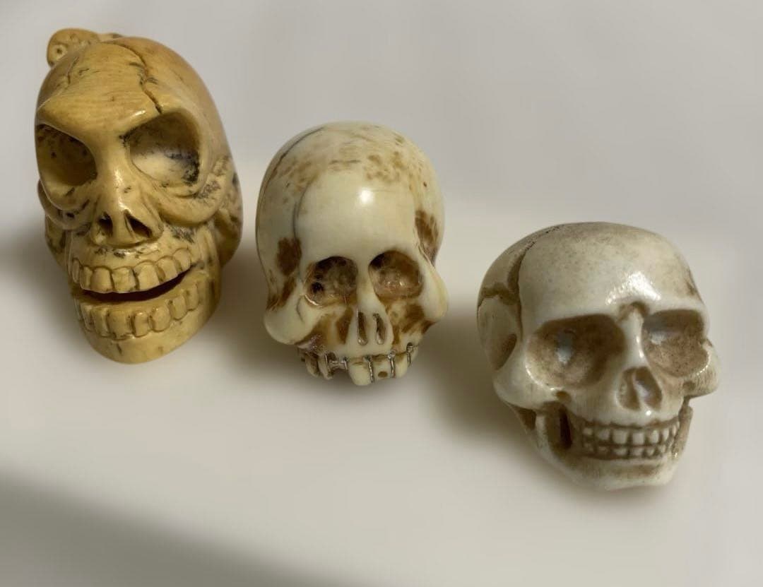 天然素材　髑髏　彫刻　根付　置物