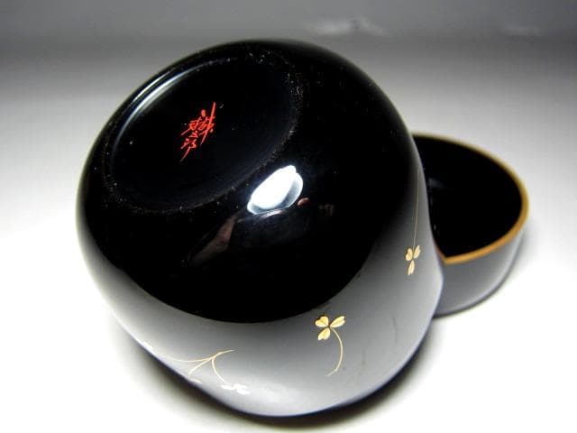 ＜お値引中＞鈴谷鉄五郎 鳥蒔絵 中棗 裏千家十五代 鵬雲斎花押 　v97