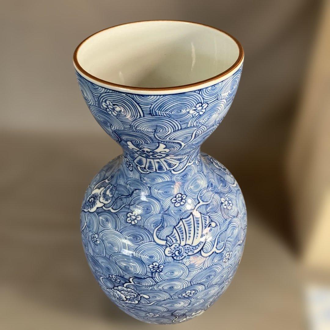 【源右衛門】古伊万里の伝統　日本の名窯　舘林源右衛門作　染付海図文　花瓶