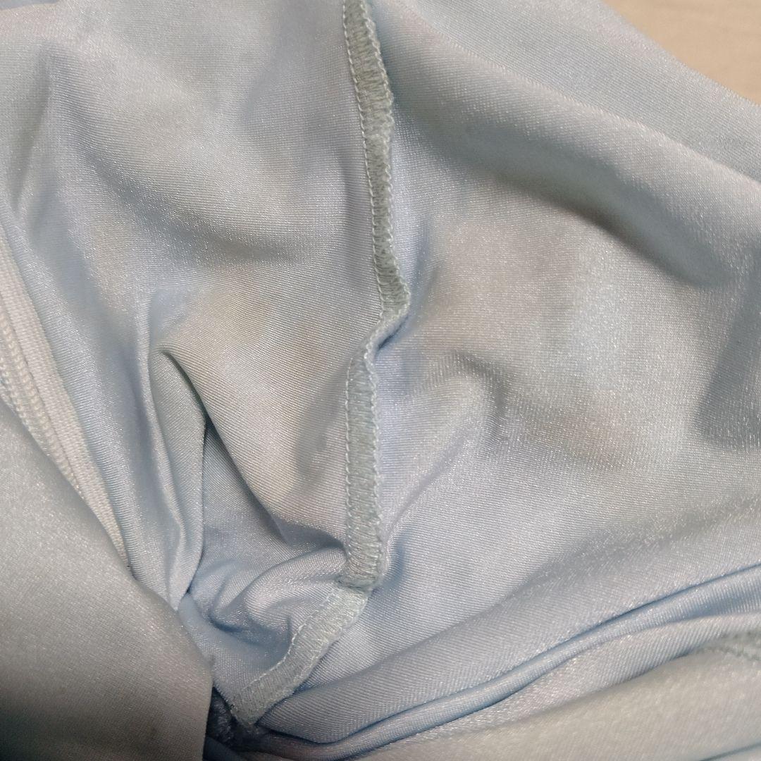 社交ダンスドレス 水色ラメ入りホースヘアーフリル付き