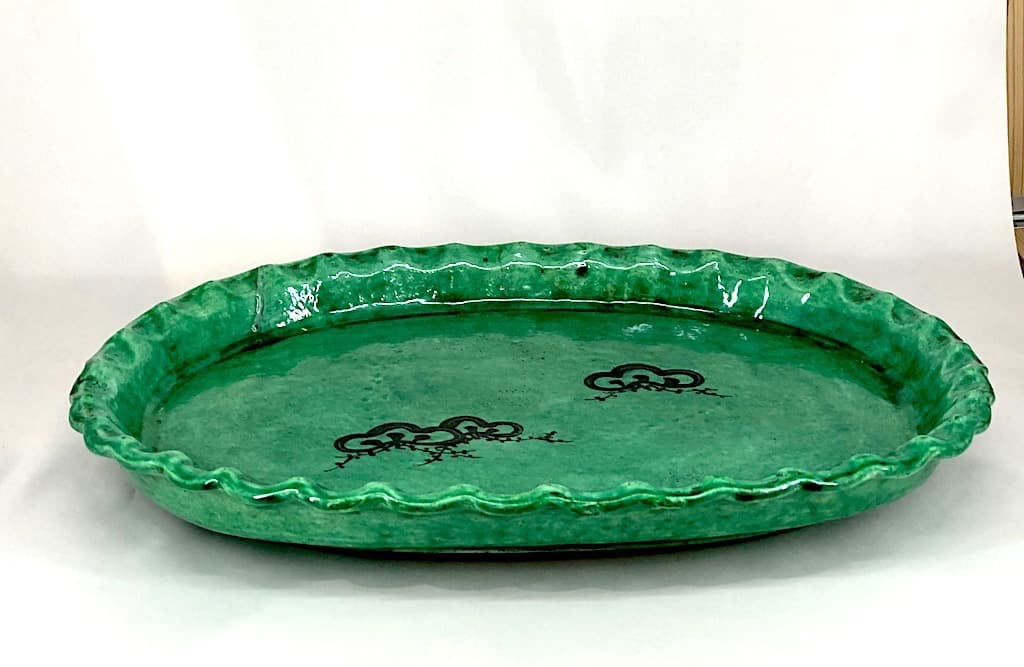 楽焼　楽吉左衛門 作（旦入）水盤　在印「楽」「花遊軒造」直シ有　箱無　保証。