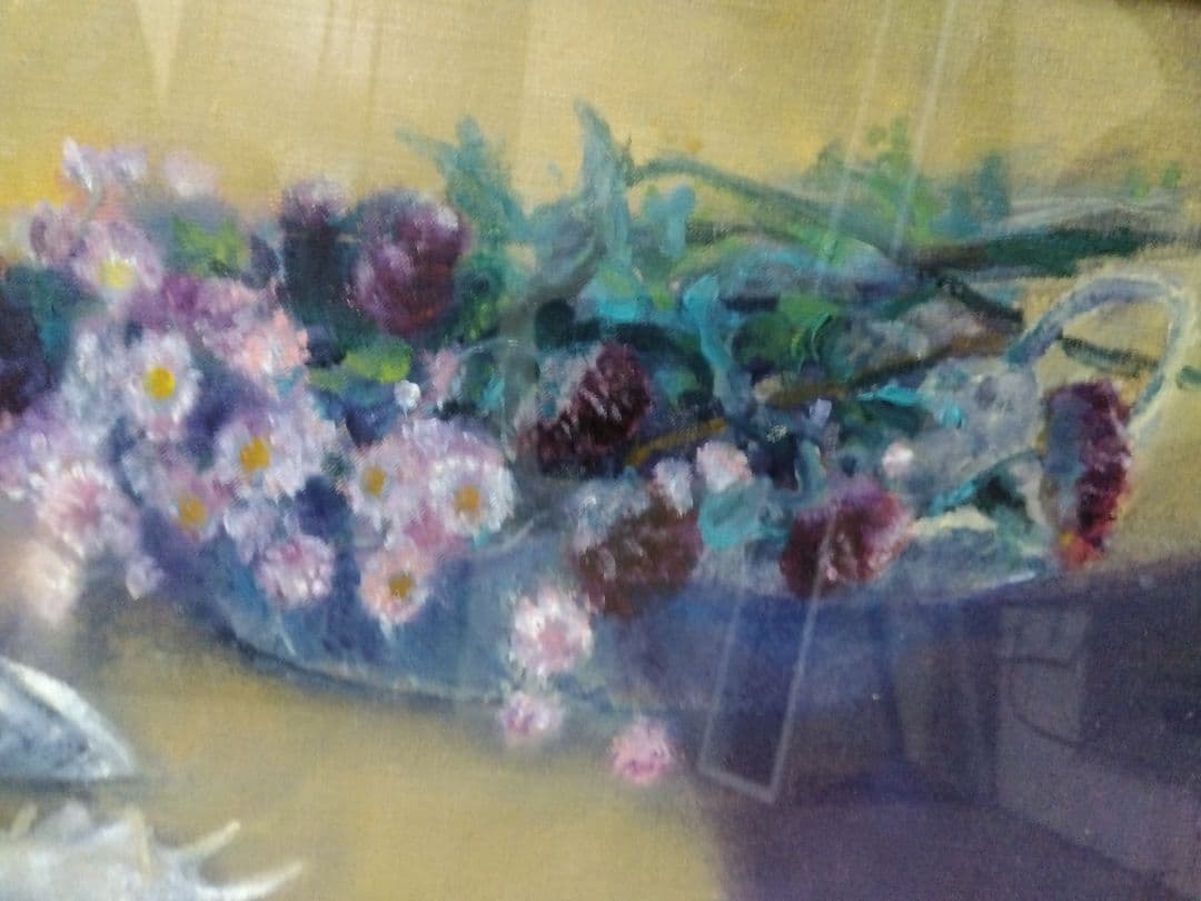 松井叔生　1970年作　花篭と貝と　油彩画