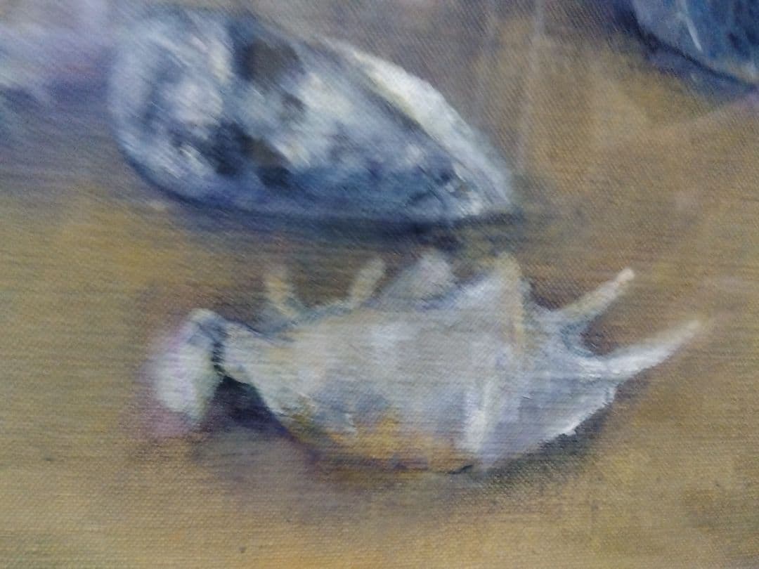 松井叔生　1970年作　花篭と貝と　油彩画