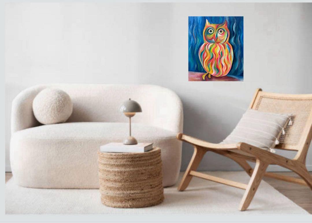 幸運を呼ぶフクロウART・油絵・原画・油彩画・インテリア・アニマルアート・開運
